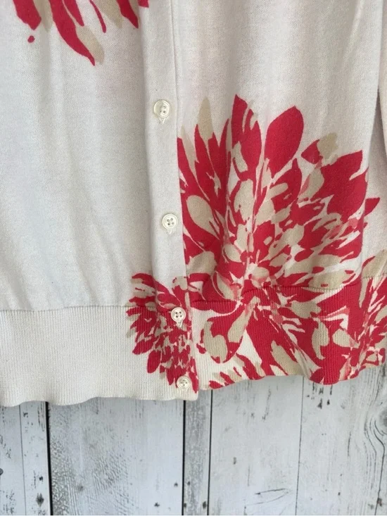 Ann Taylor Cream Pink Floral Cardigan Lightweight Cotton Sweater XL - Picture 4 of 9